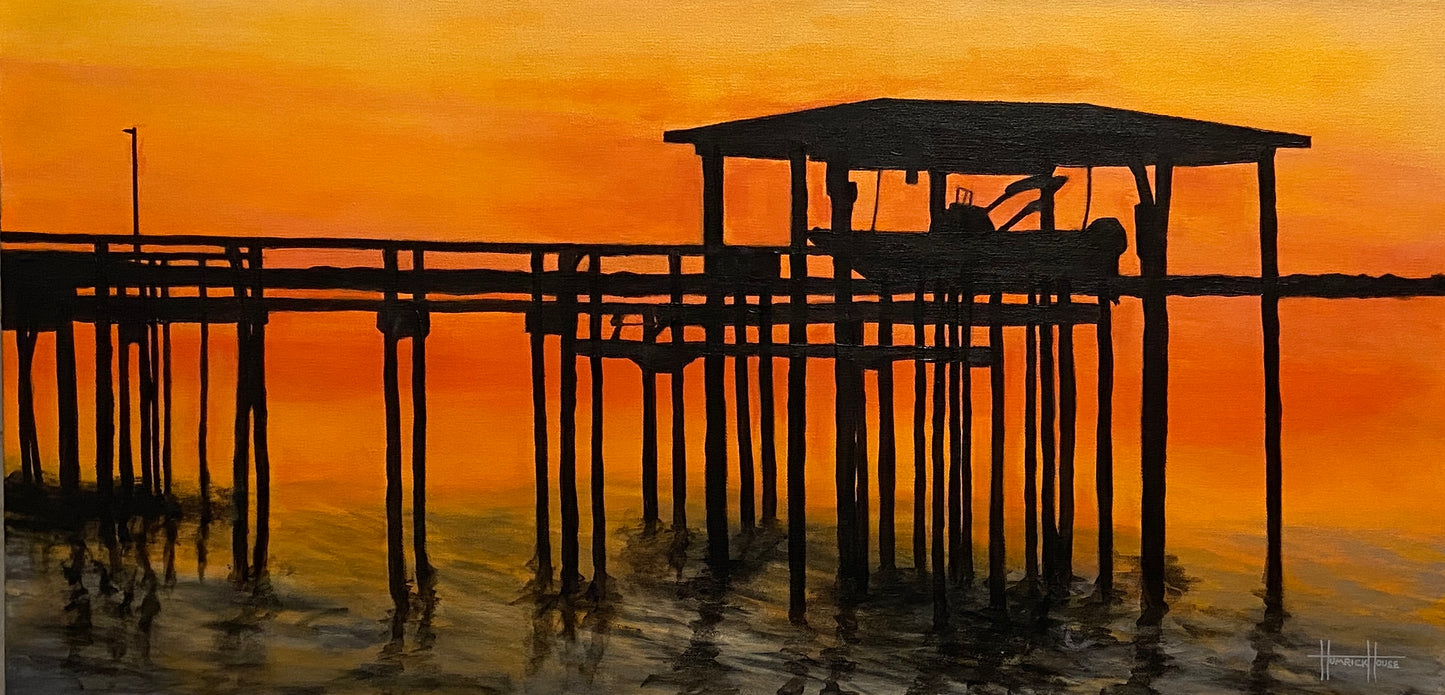 Sunset on Apalachicola Bay with Dock 36”W x 18”H x 1.5”D - Original