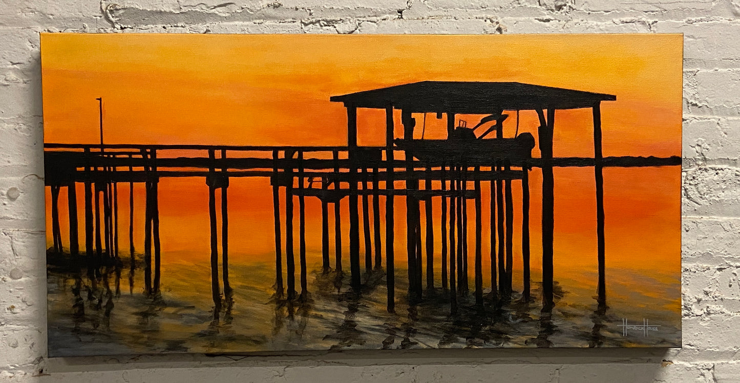 Sunset on Apalachicola Bay with Dock 36”W x 18”H x 1.5”D - Original