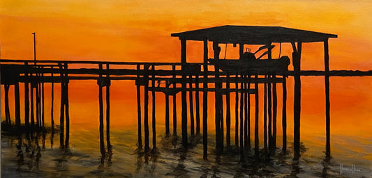 Sunset on Apalachicola Bay with Dock 36”W x 18”H x 1.5”D - Original